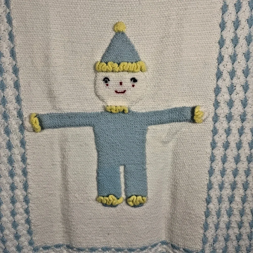 Handmade 3D Baby Blanket Blue White Clown 37